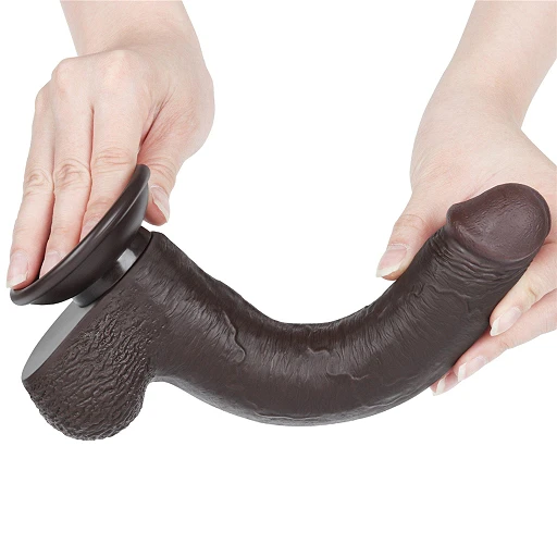 Dildo Lovetoy Sliding Skin Dual Layer – czarne, z jądrami, 22 cm — zdjęcie 3