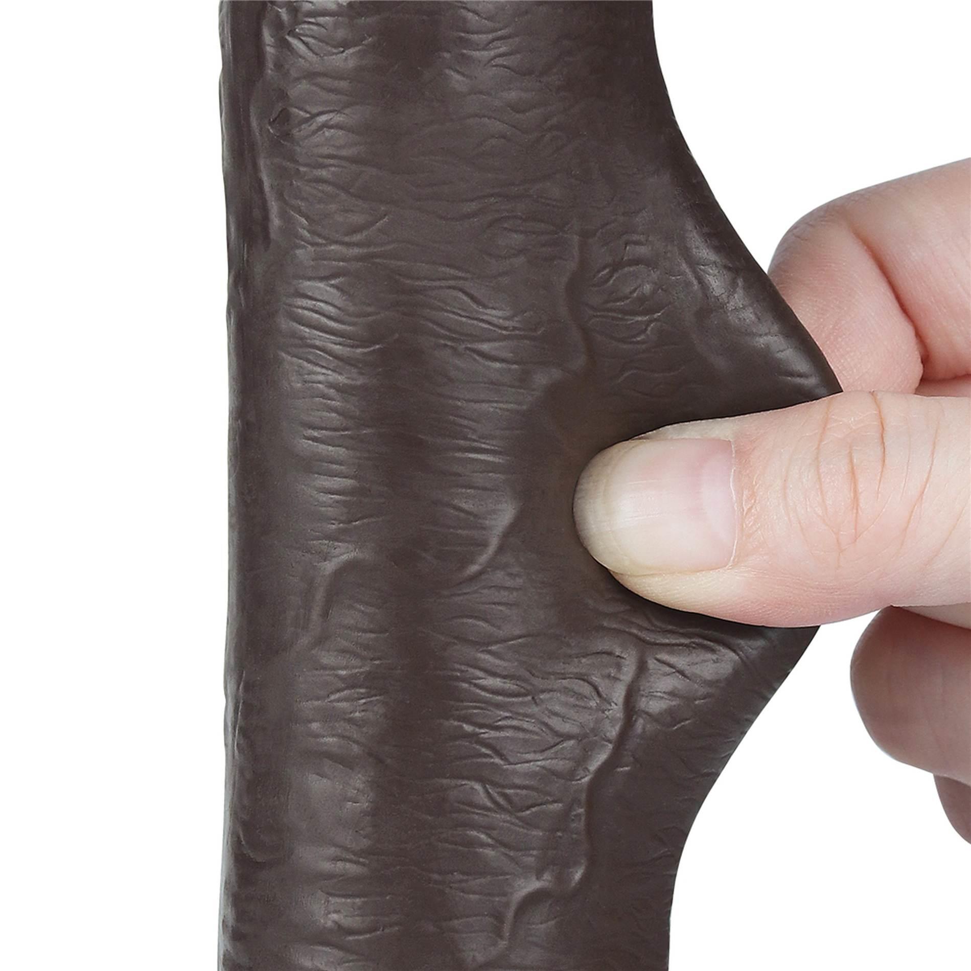 Dildo Lovetoy Sliding Skin Dual Layer – czarne, z jądrami, 22 cm — zdjęcie 9