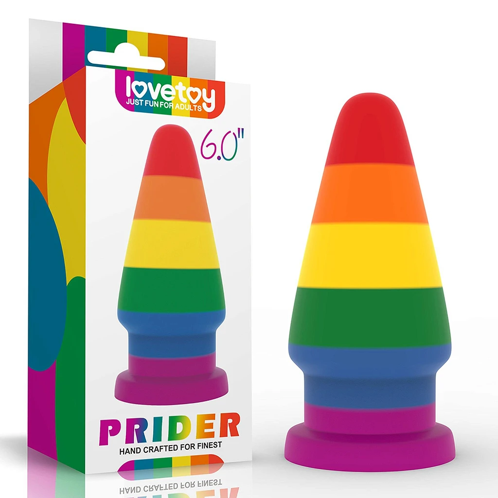 Korek analny Prider 6'' XL – platynowy silikon, tęczowy — zdjęcie 15