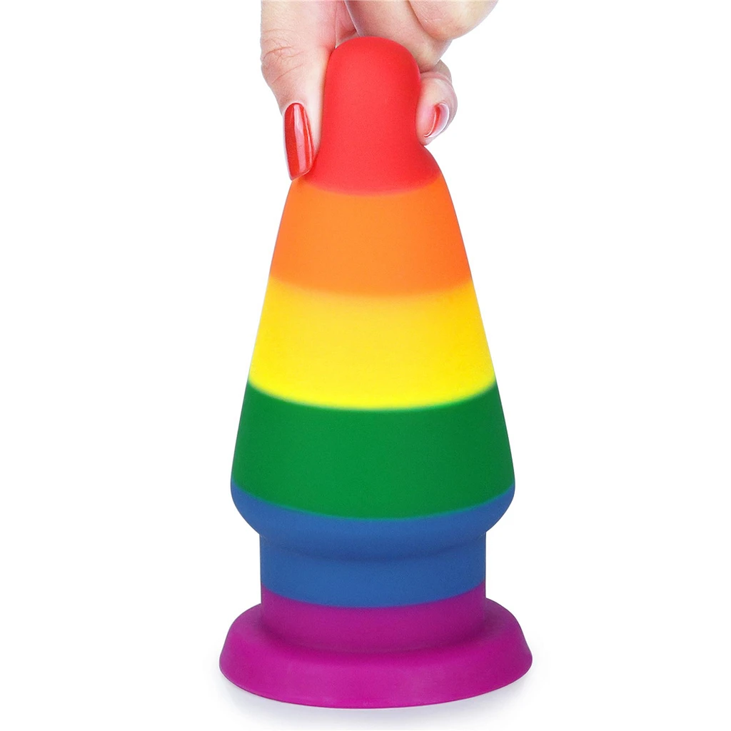 Korek analny Prider 6'' XL – platynowy silikon, tęczowy — zdjęcie 2