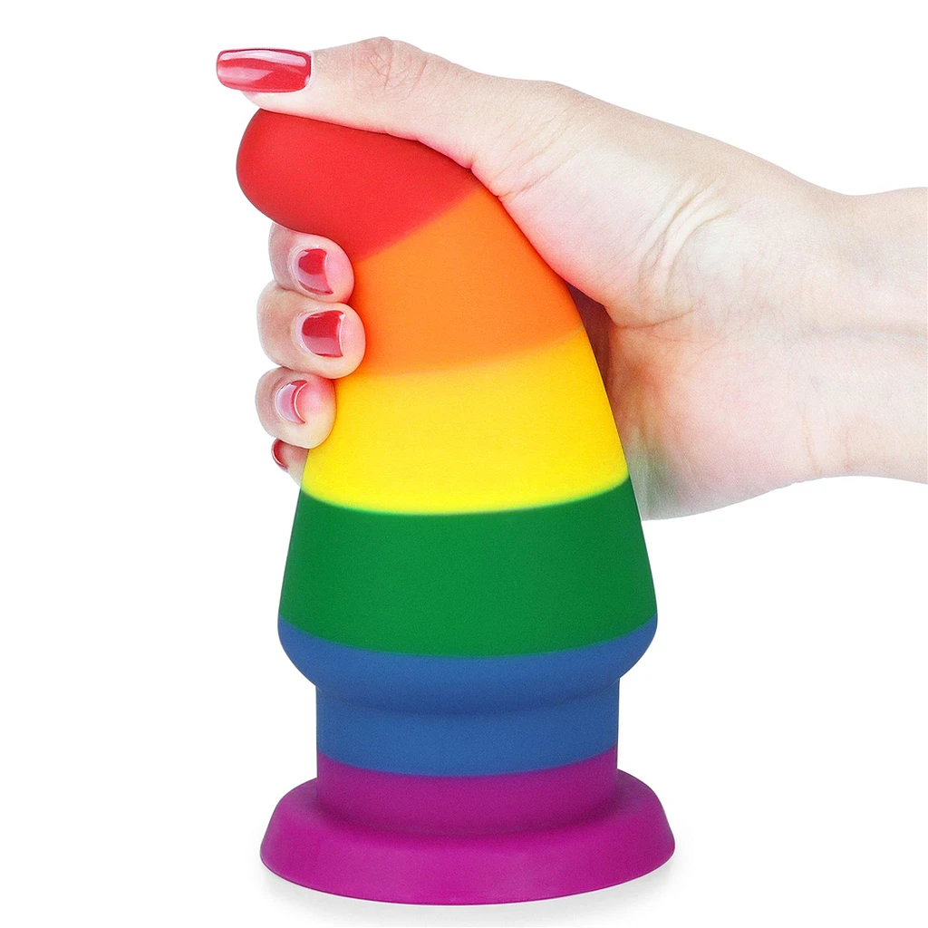 Korek analny Prider 6'' XL – platynowy silikon, tęczowy — zdjęcie 3