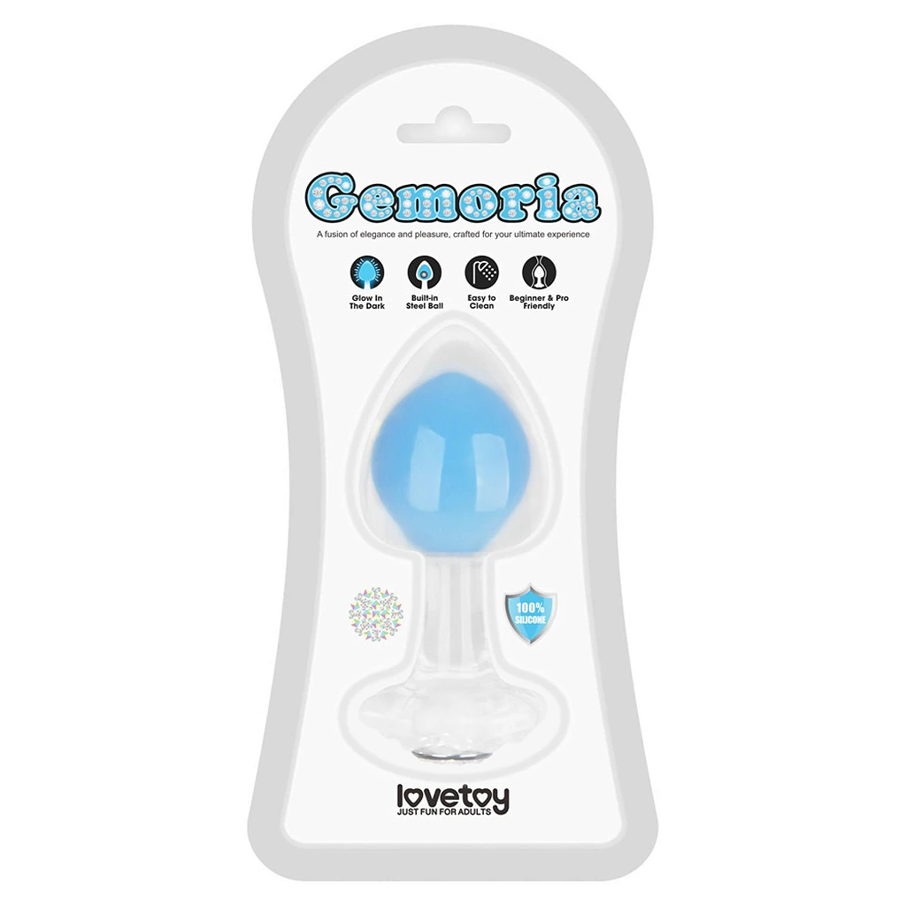 Korek analny Gemoria Glow blue L  – świeci w ciemności — zdjęcie 12