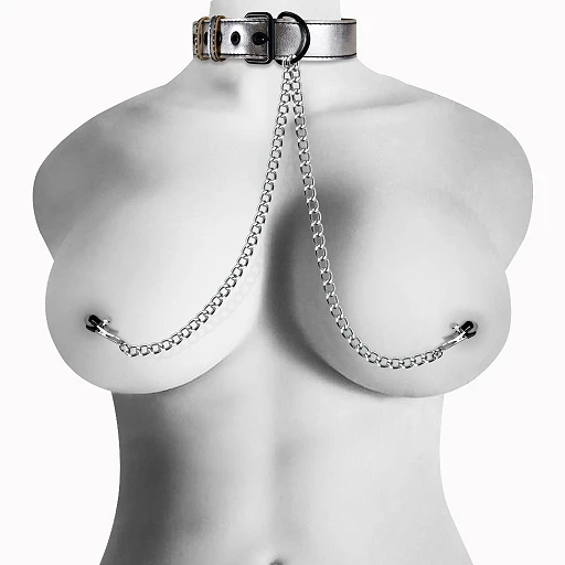 Obroża Lovetoy Bondage Fetish – zaciski na sutki, srebrna — zdjęcie 3