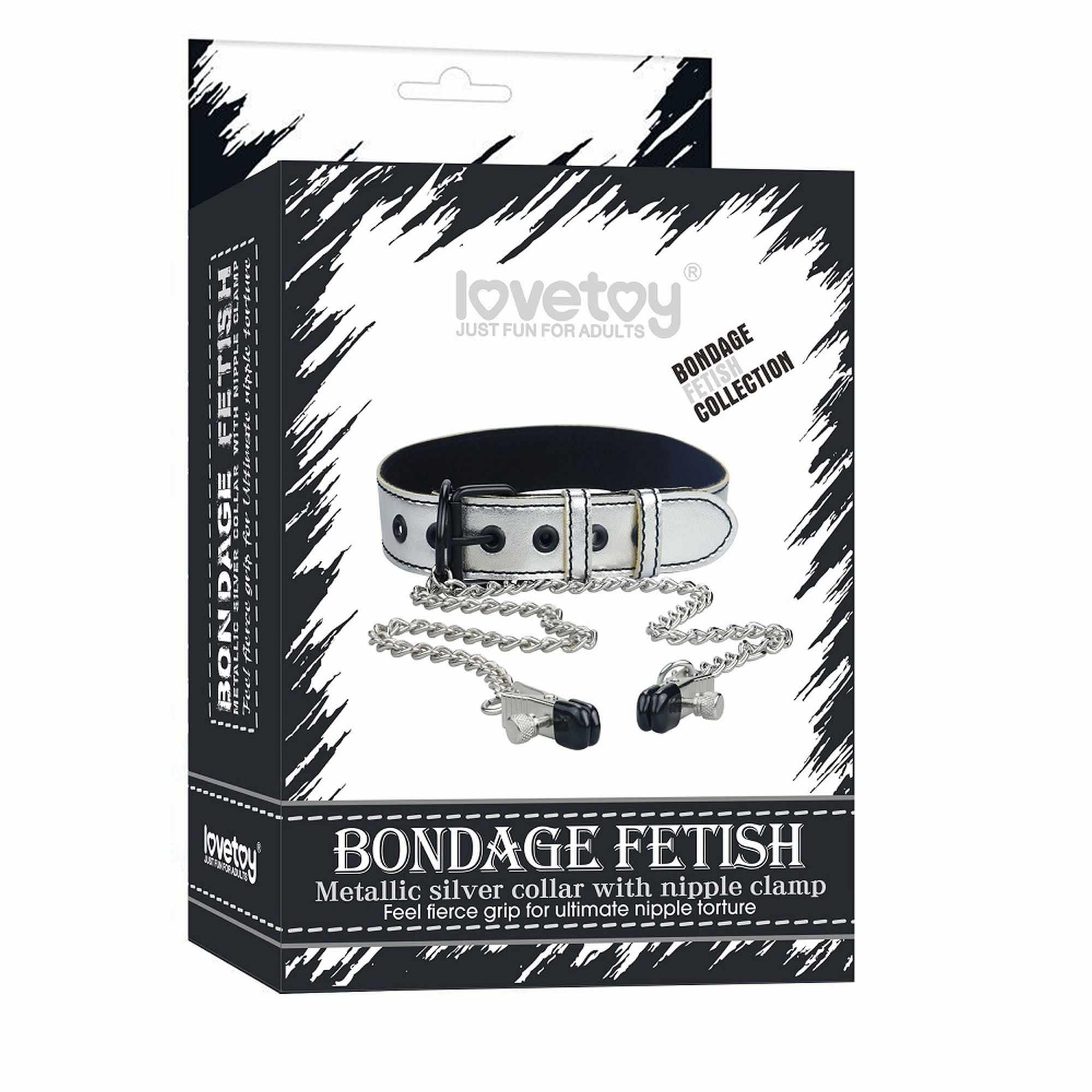 Obroża Lovetoy Bondage Fetish – zaciski na sutki, srebrna — zdjęcie 4