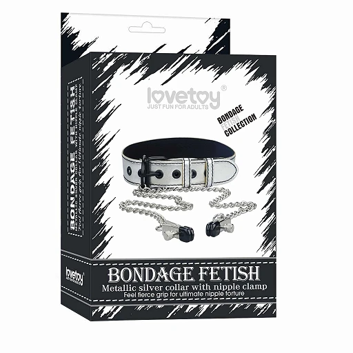 Obroża Lovetoy Bondage Fetish – zaciski na sutki, srebrna — zdjęcie 4