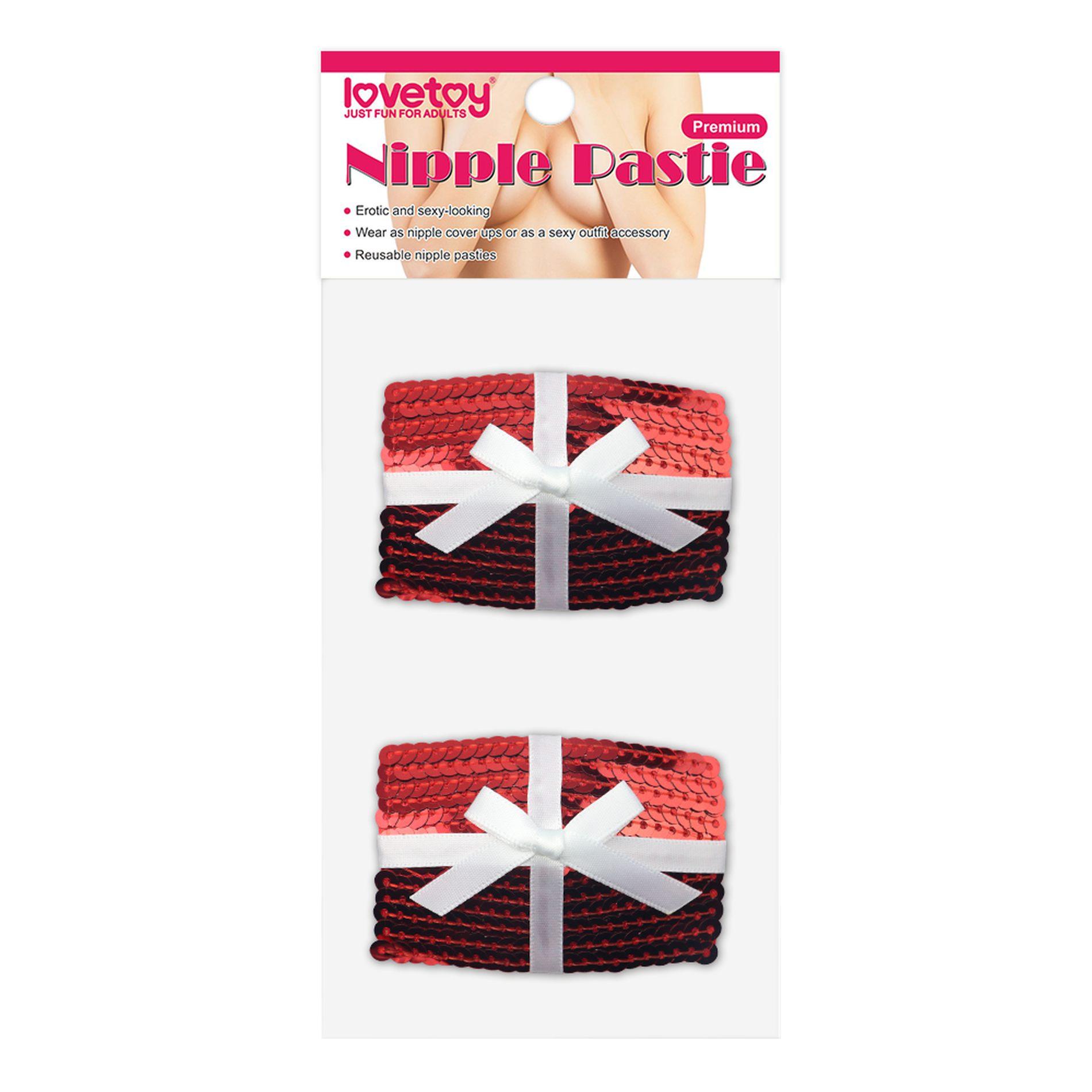 Nasutniki Lovetoy Nipple Pastie – cekinowe, czerwone, 6,7 x 4,5 cm — zdjęcie 3