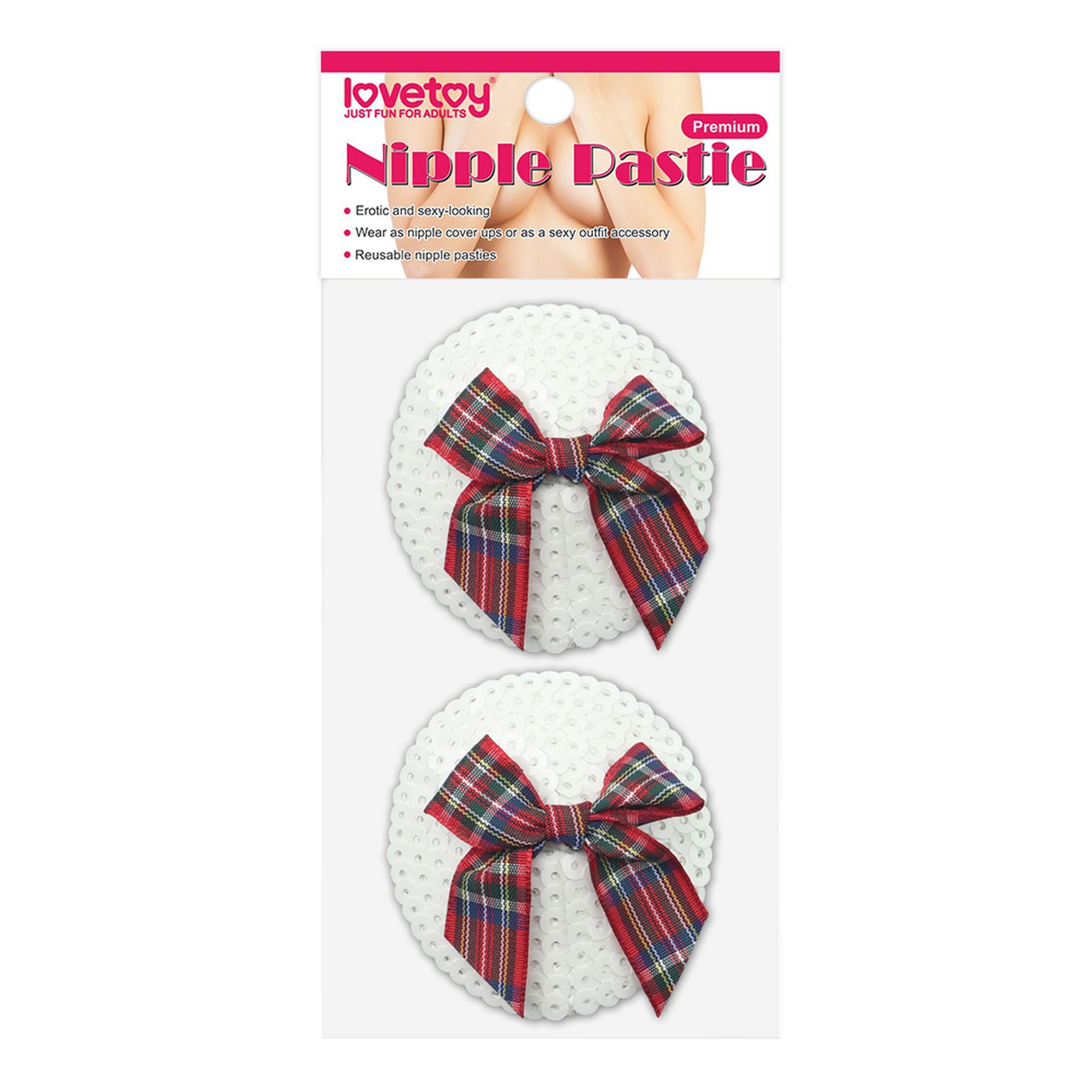 Nasutniki Lovetoy – białe cekiny, kokardka w kratę, 5,8 cm — zdjęcie 3