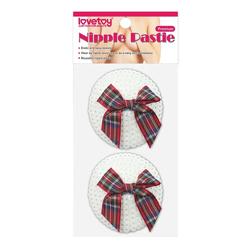 Nasutniki Lovetoy – białe cekiny, kokardka w kratę, 5,8 cm — zdjęcie 3