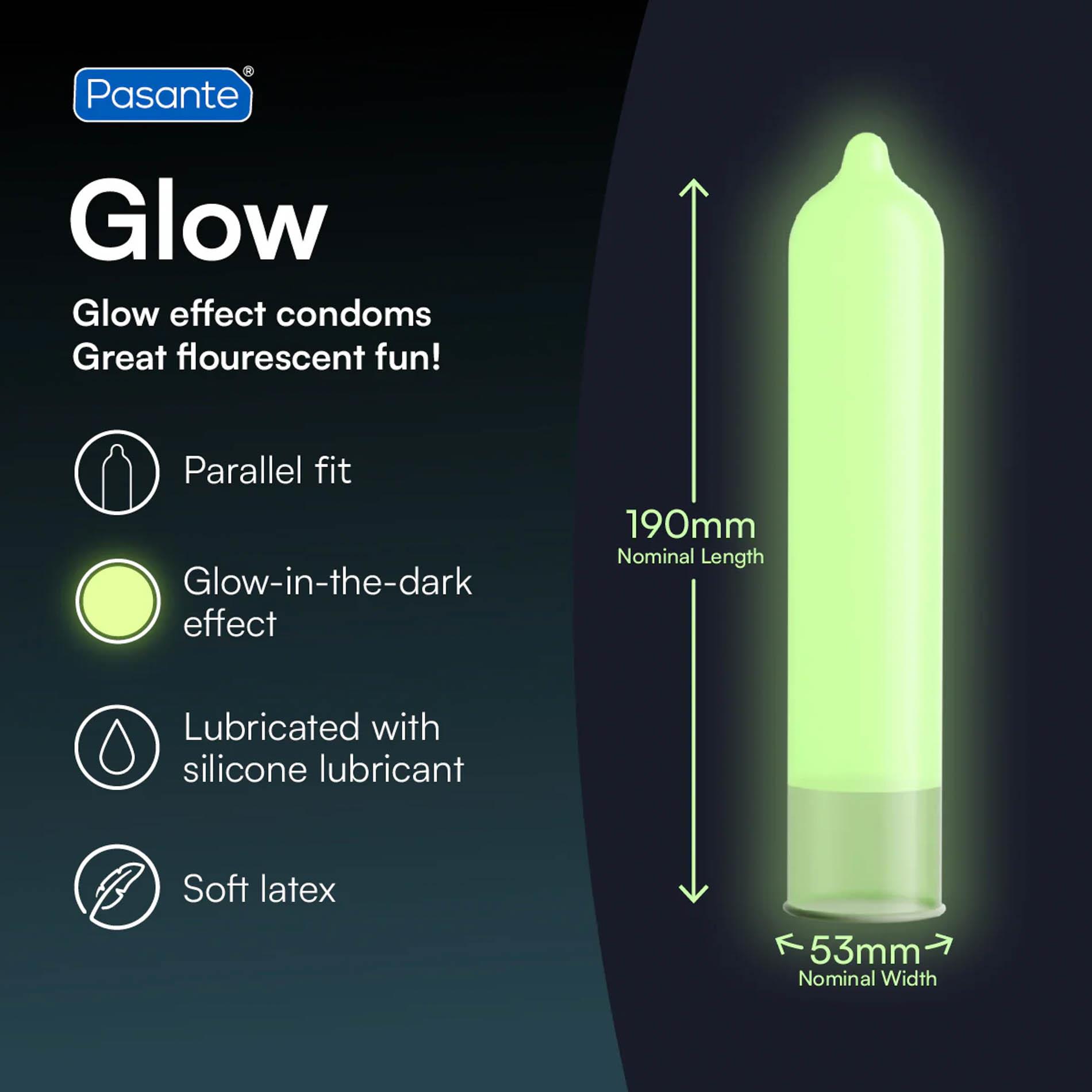 Prezerwatywy Pasante Glow – świecące w ciemności, 3 szt. — zdjęcie 2