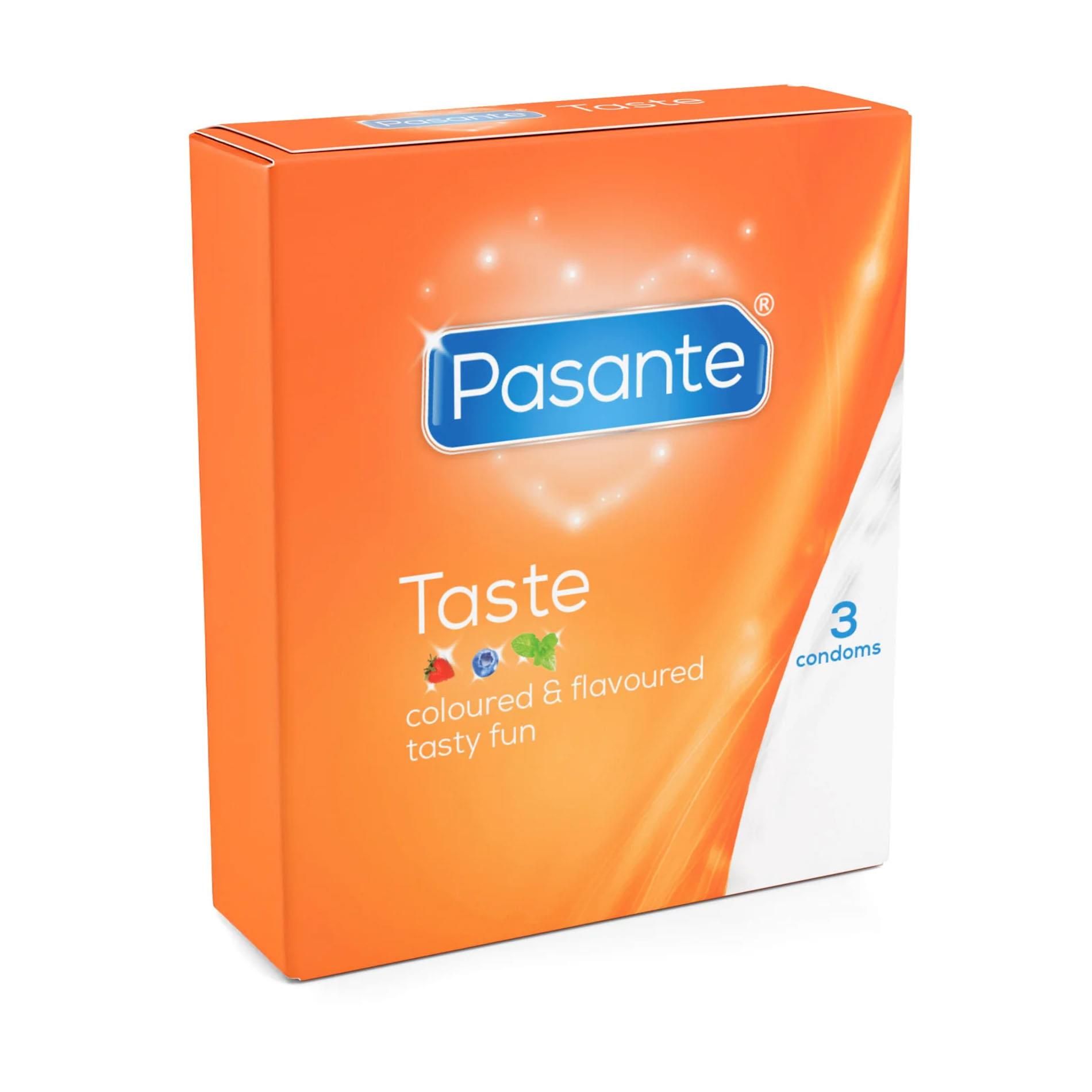 Prezerwatywy Pasante Taste – smakowe, kolorowe, 3 sztuki — zdjęcie 3