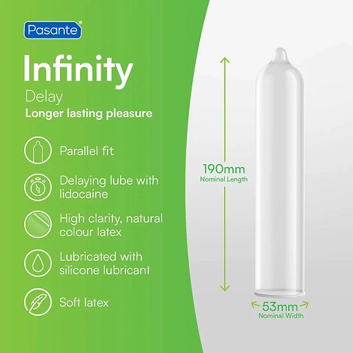Prezerwatywy opóźniające Pasante Delay Infinity – lidokaina, 12 szt. — zdjęcie 2