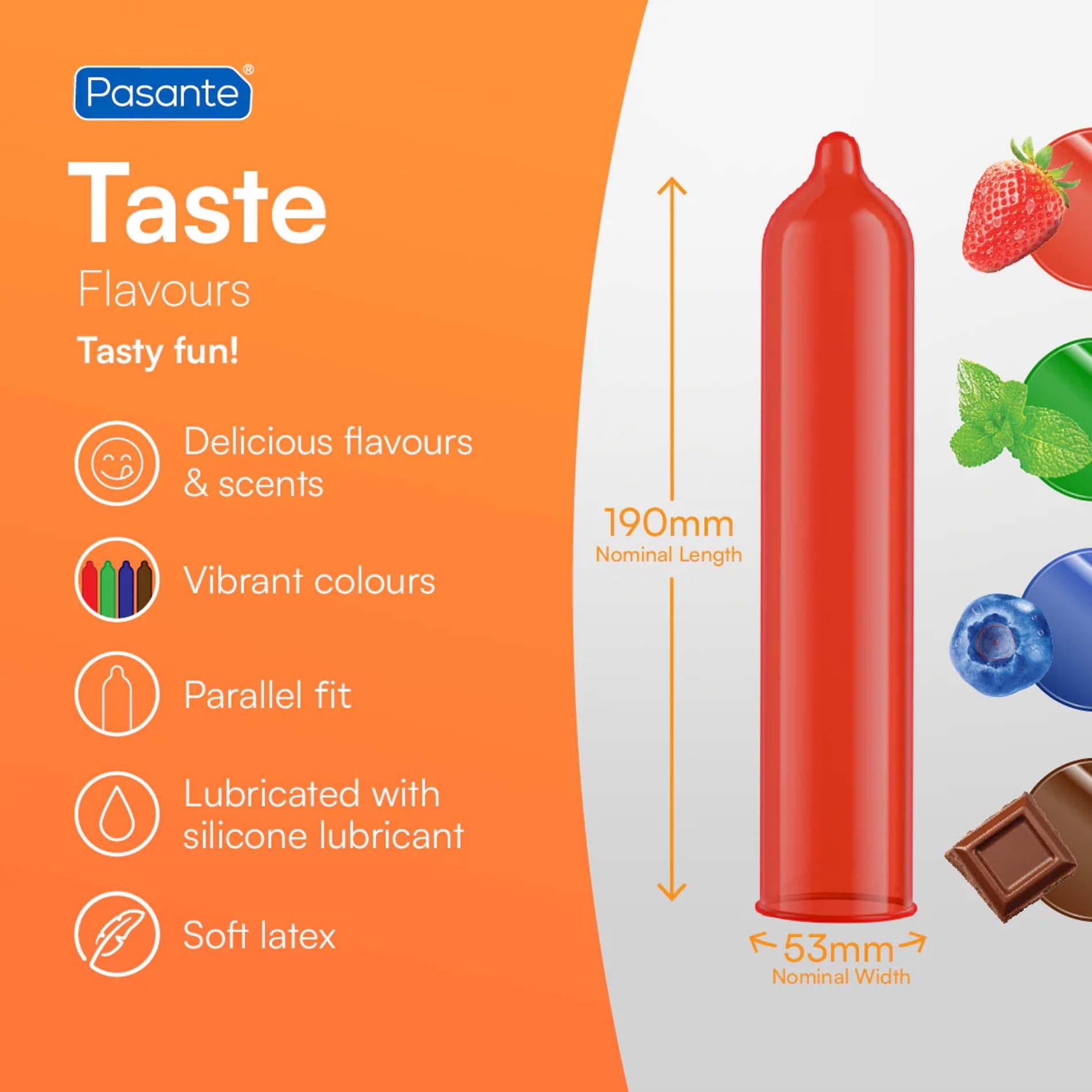 Prezerwatywy smakowe Taste – 12 sztuk, 53 mm — zdjęcie 3