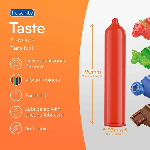 Prezerwatywy smakowe Taste – 12 sztuk, 53 mm — zdjęcie 3