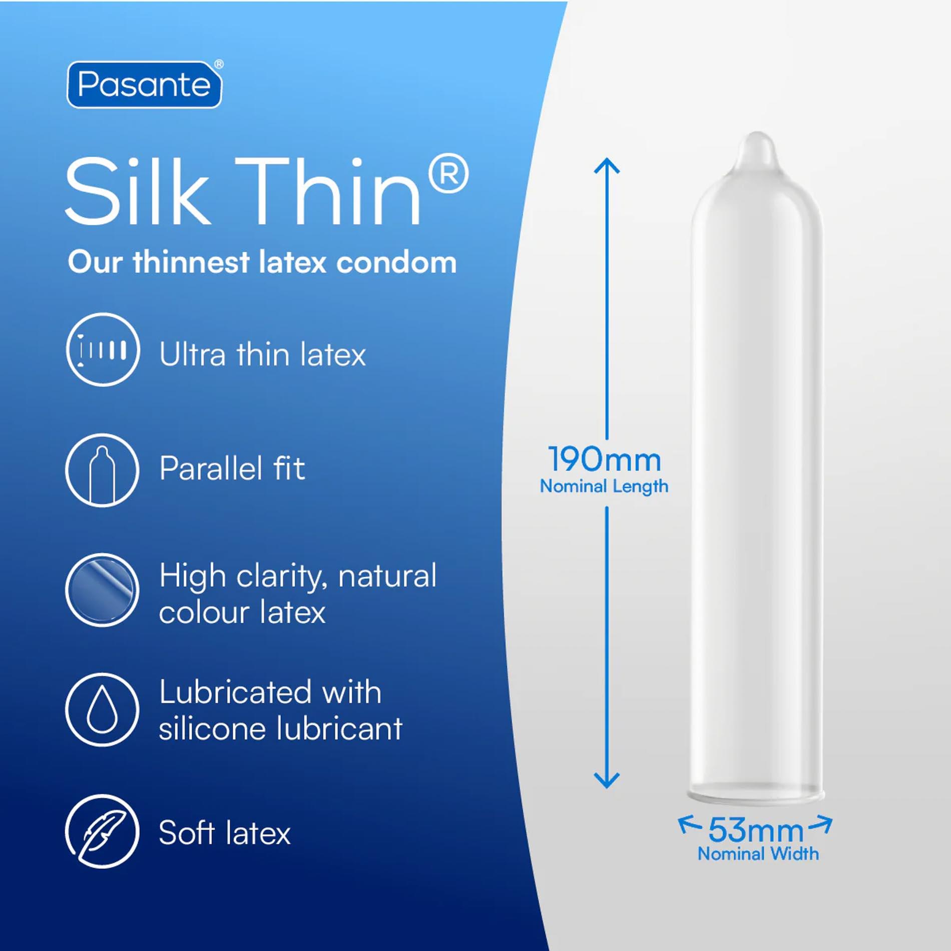 Prezerwatywy Pasante Silk Thin - ultracienkie 0,04 mm, 12 sztuk — zdjęcie 3