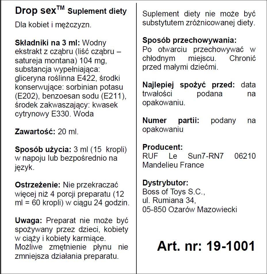 Suplement diety Drop Sex 20 ml - rozgrzewający i pobudzający — zdjęcie 2