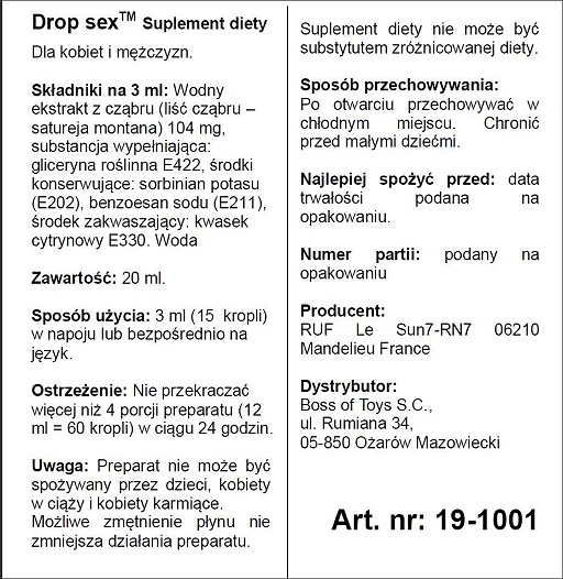 Suplement diety Drop Sex 20 ml - rozgrzewający i pobudzający — zdjęcie 2