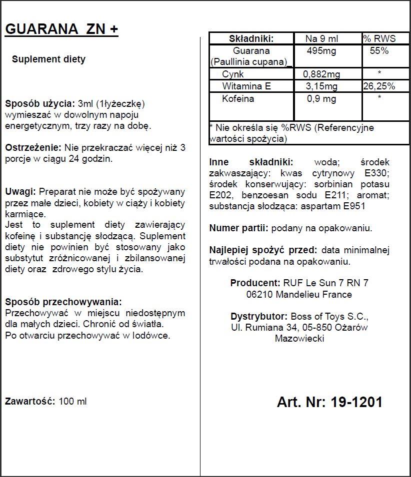 Suplement diety Aphrodict Guarana ZN+ – płyn, 100 ml — zdjęcie 2