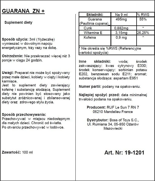 Suplement diety Aphrodict Guarana ZN+ – płyn, 100 ml — zdjęcie 2