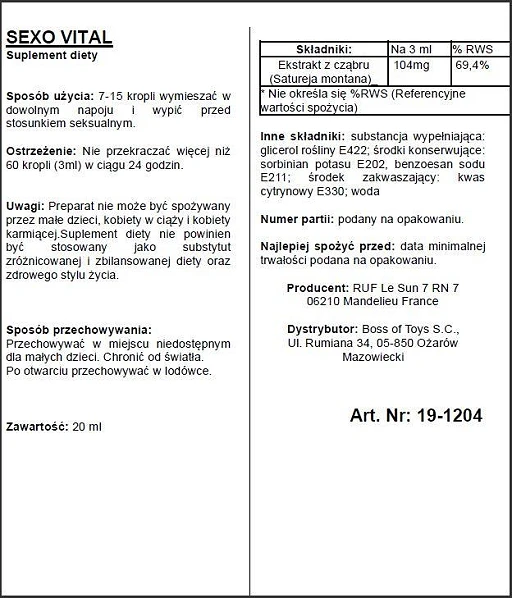 Krople Sexovital – suplement diety z cząbrem górskim, 20 ml — zdjęcie 4