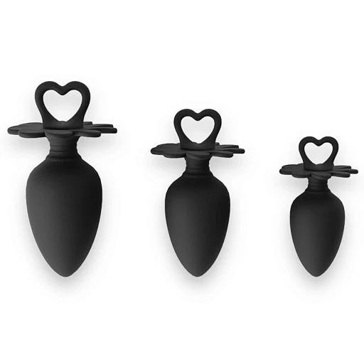 Zestaw korków analnych Heart – 3 rozmiary, silikon, czarne