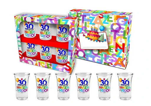 Zestaw kieliszków do wódki 35 ml – 30 urodziny, 6 szt.