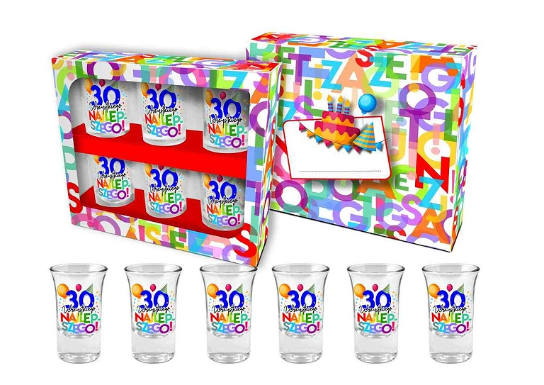 Zestaw kieliszków do wódki 35 ml – 30 urodziny, 6 szt.