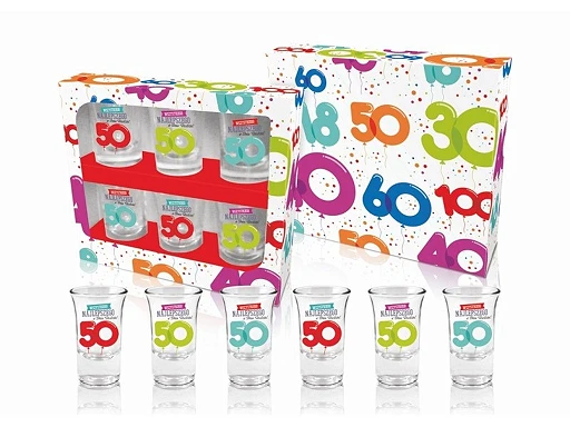 Kieliszki urodzinowe 50 – zestaw 6 szt., 35 ml