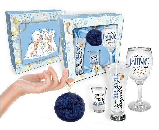 Zestaw panieński – szklanka 300 ml, kieliszki 220/35 ml + brelok