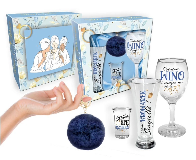 Zestaw panieński – szklanka 300 ml, kieliszki 220/35 ml + brelok