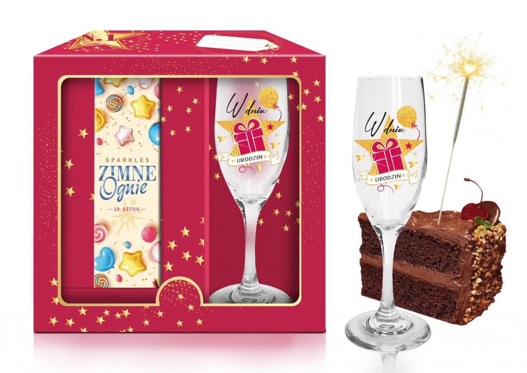 Zestaw urodzinowy – kieliszek do szampana + zimne ognie — zdjęcie 1