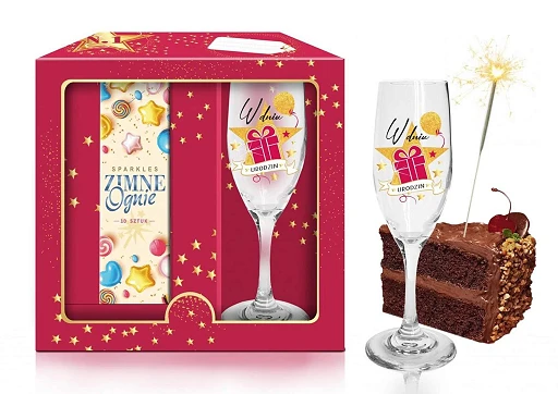 Zestaw urodzinowy – kieliszek do szampana + zimne ognie