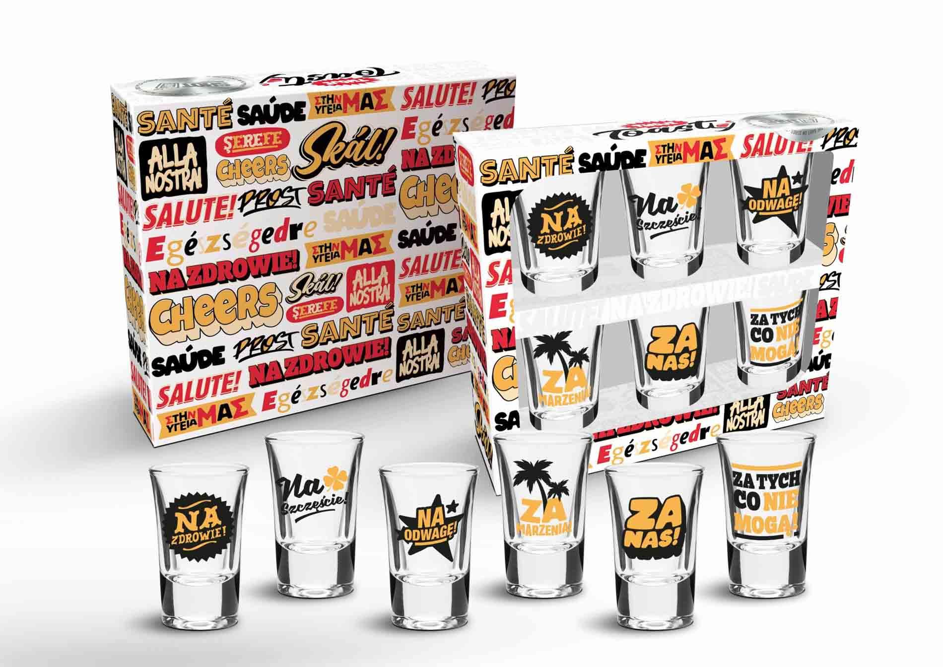 Zestaw 6 kieliszków TOASTY – 35 ml, nadruki — zdjęcie 1