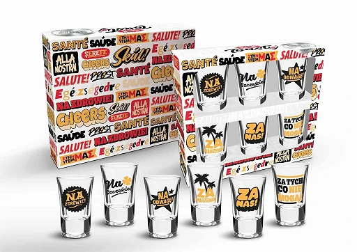 Zestaw 6 kieliszków TOASTY – 35 ml, nadruki