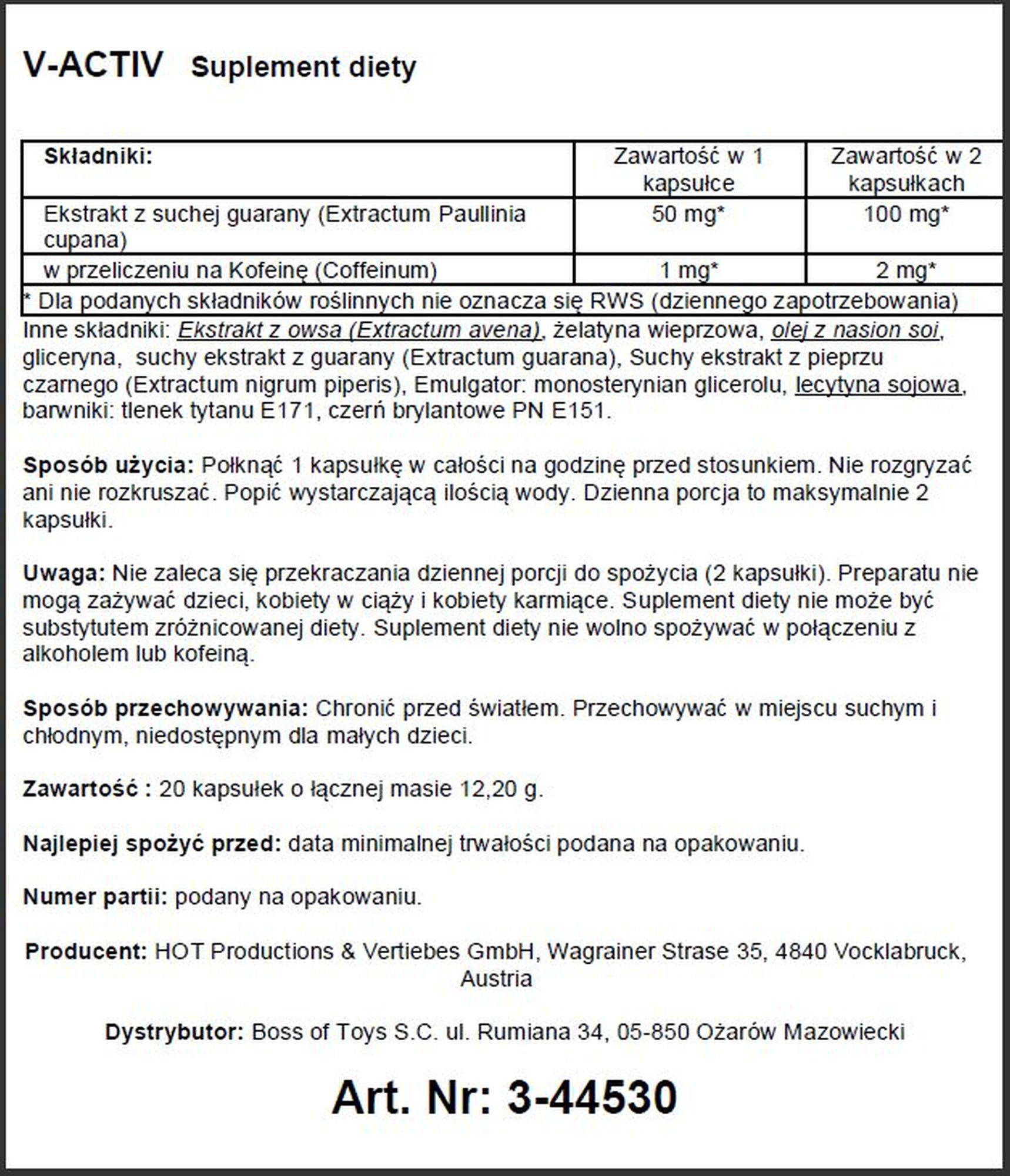 Suplement diety V-Activ – kapsułki z guaraną dla mężczyzn, 20 szt. — zdjęcie 4