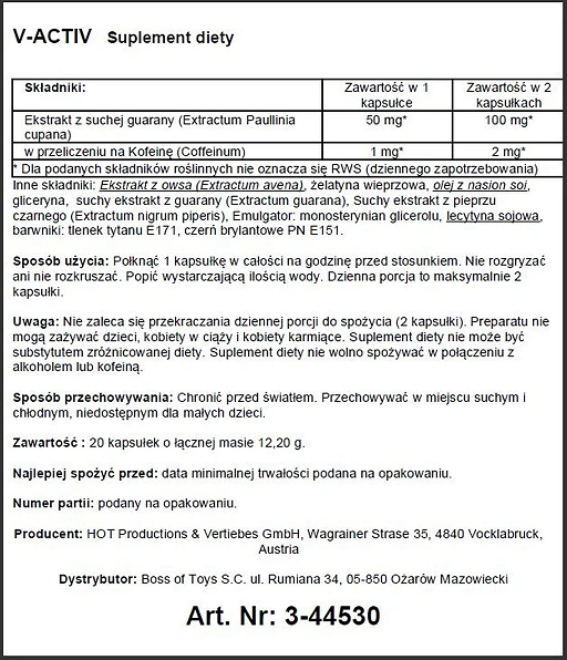 Suplement diety V-Activ – kapsułki z guaraną dla mężczyzn, 20 szt. — zdjęcie 4