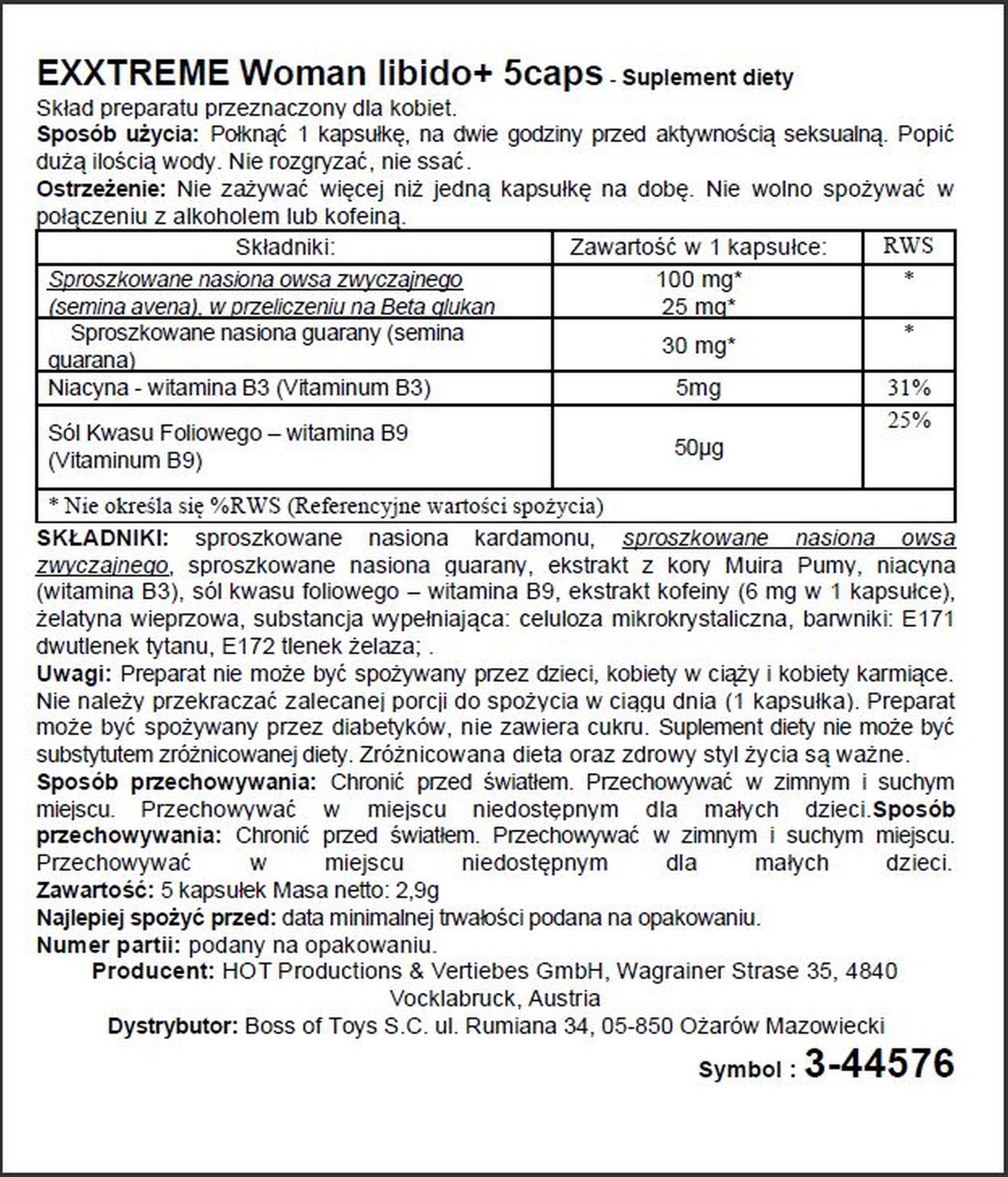 Kapsułki dla kobiet eXXtreme Libido+ - suplement diety, 5 sztuk — zdjęcie 2