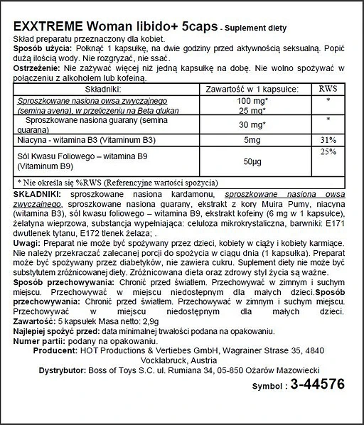 Kapsułki dla kobiet eXXtreme Libido+ - suplement diety, 5 sztuk — zdjęcie 2