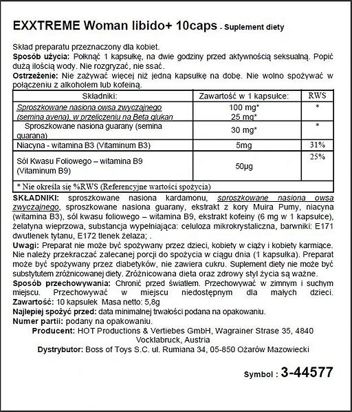 Suplement diety eXXtreme Woman Libido+ - 10 kapsułek dla kobiet — zdjęcie 2