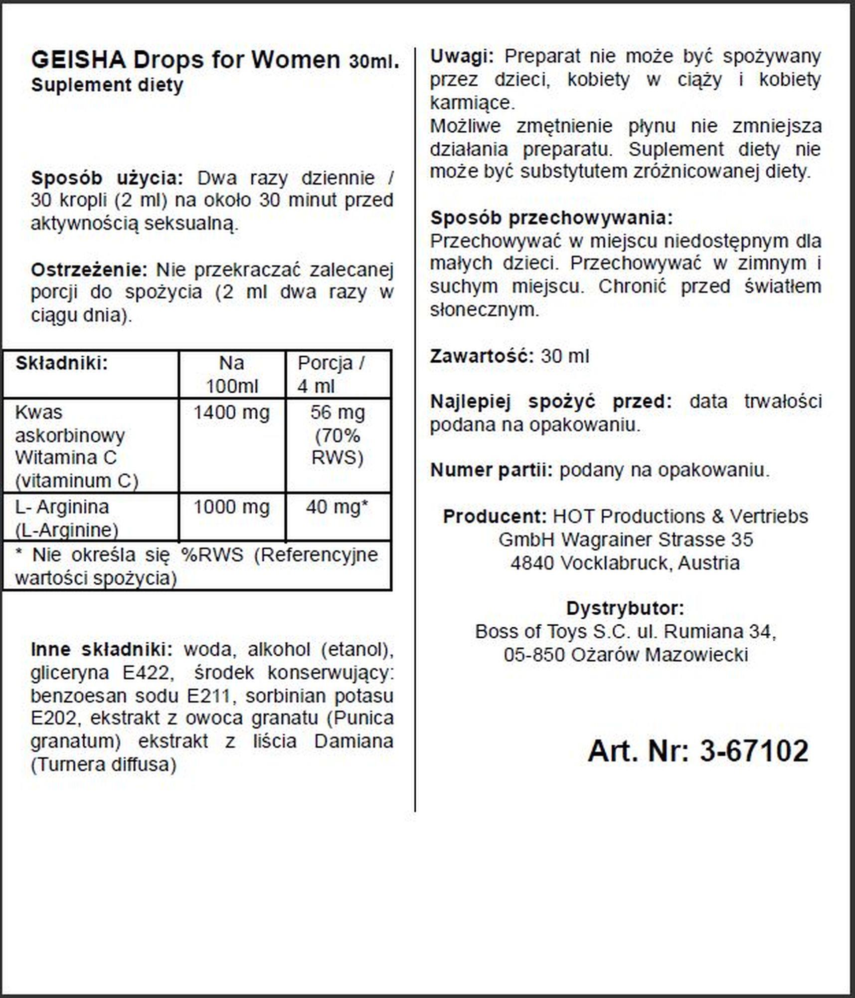 Afrodyzjak w kroplach dla kobiet GEISHA - granat i damiana, 30 ml — zdjęcie 6
