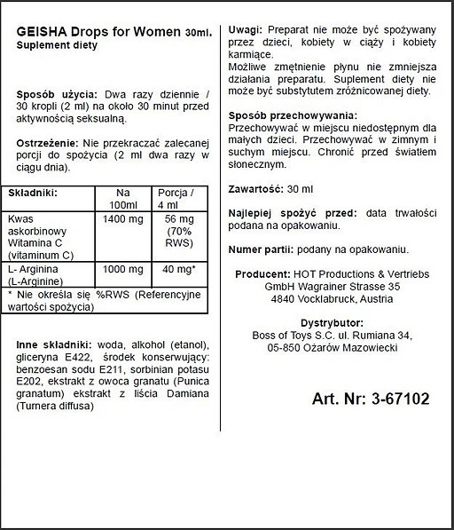 Afrodyzjak w kroplach dla kobiet GEISHA - granat i damiana, 30 ml — zdjęcie 6