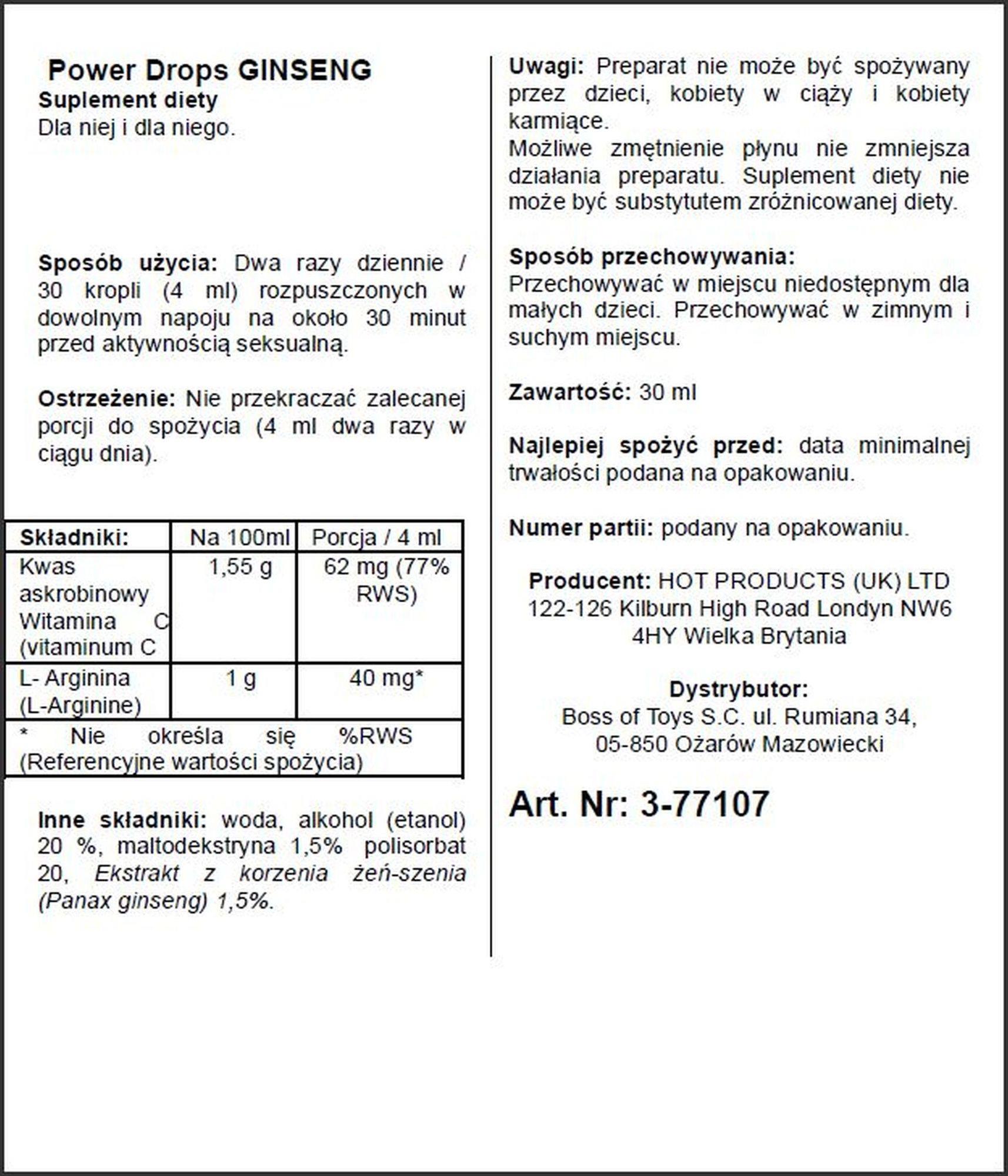Krople Power Drops Ginseng - suplement diety z żeń-szeniem, 30 ml — zdjęcie 2