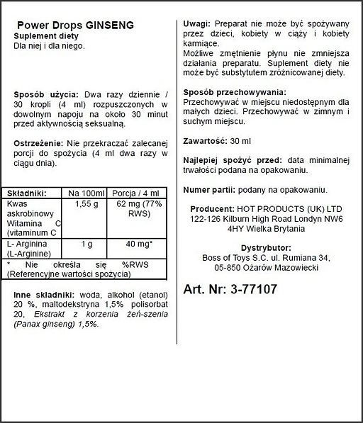Krople Power Drops Ginseng - suplement diety z żeń-szeniem, 30 ml — zdjęcie 2