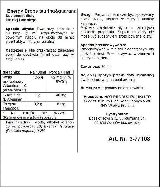 Suplement diety w kroplach Energy Drops - tauryna i guarana, 30 ml — zdjęcie 2