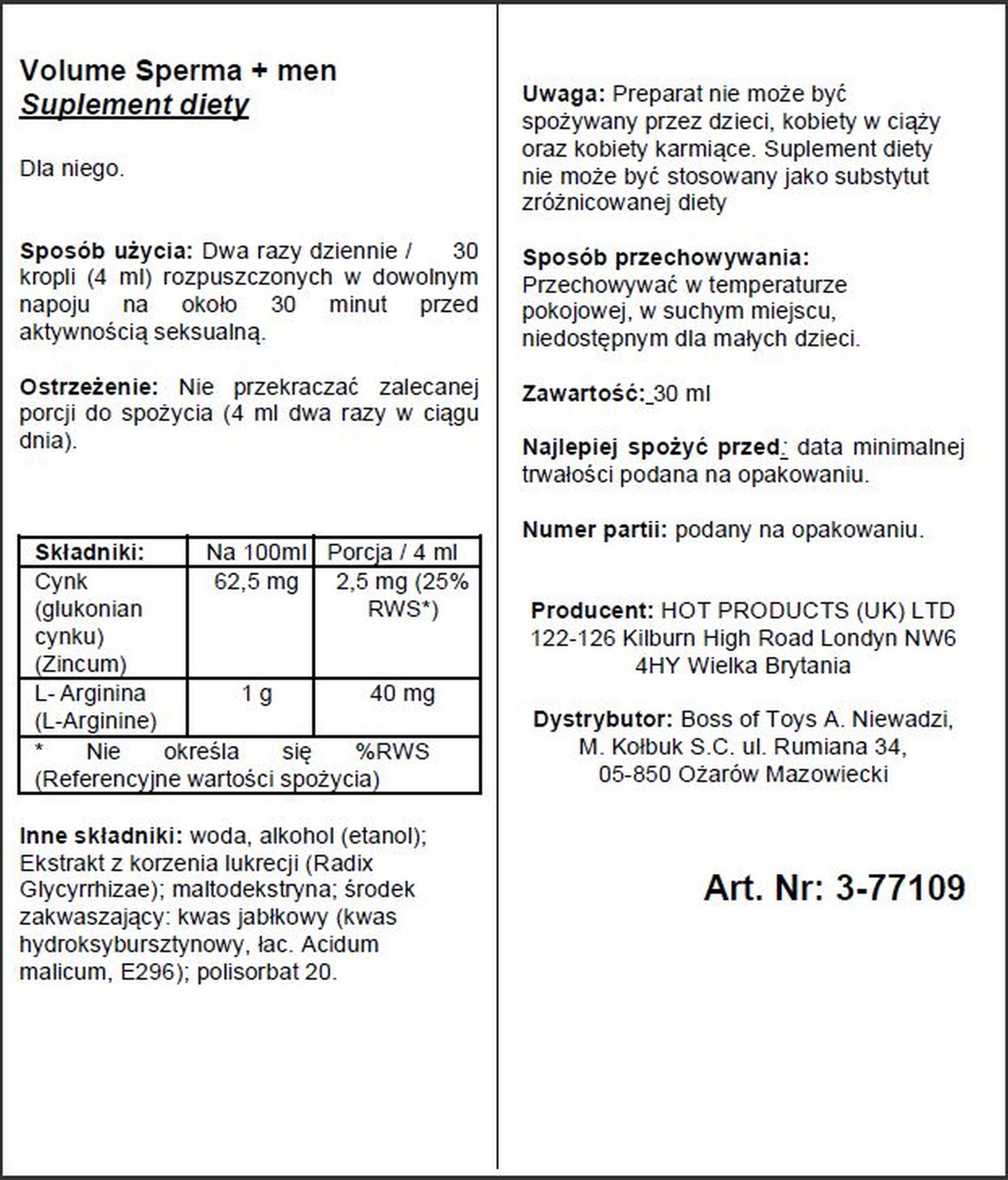 Krople Volume Sperma + dla mężczyzn - suplement diety, 30 ml — zdjęcie 2