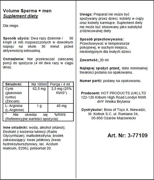 Krople Volume Sperma + dla mężczyzn - suplement diety, 30 ml — zdjęcie 2