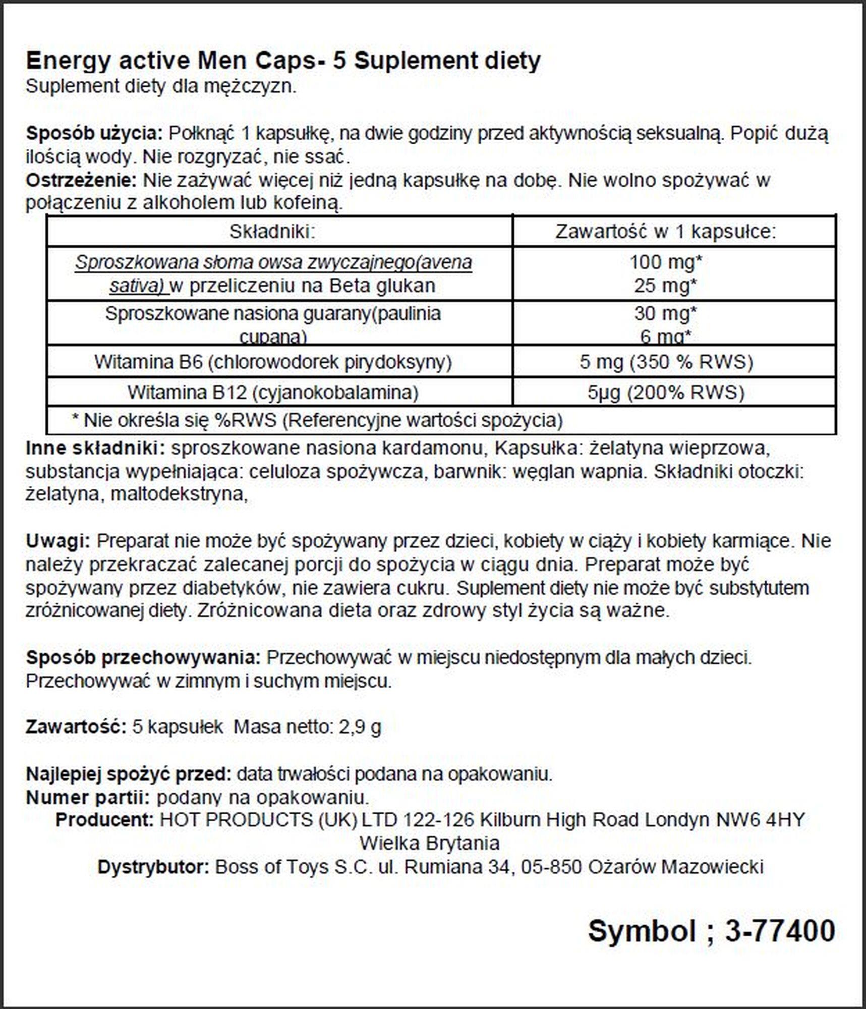 Suplement diety Energy Caps Men - 5 kapsułek, witaminy B6 i B12 — zdjęcie 2