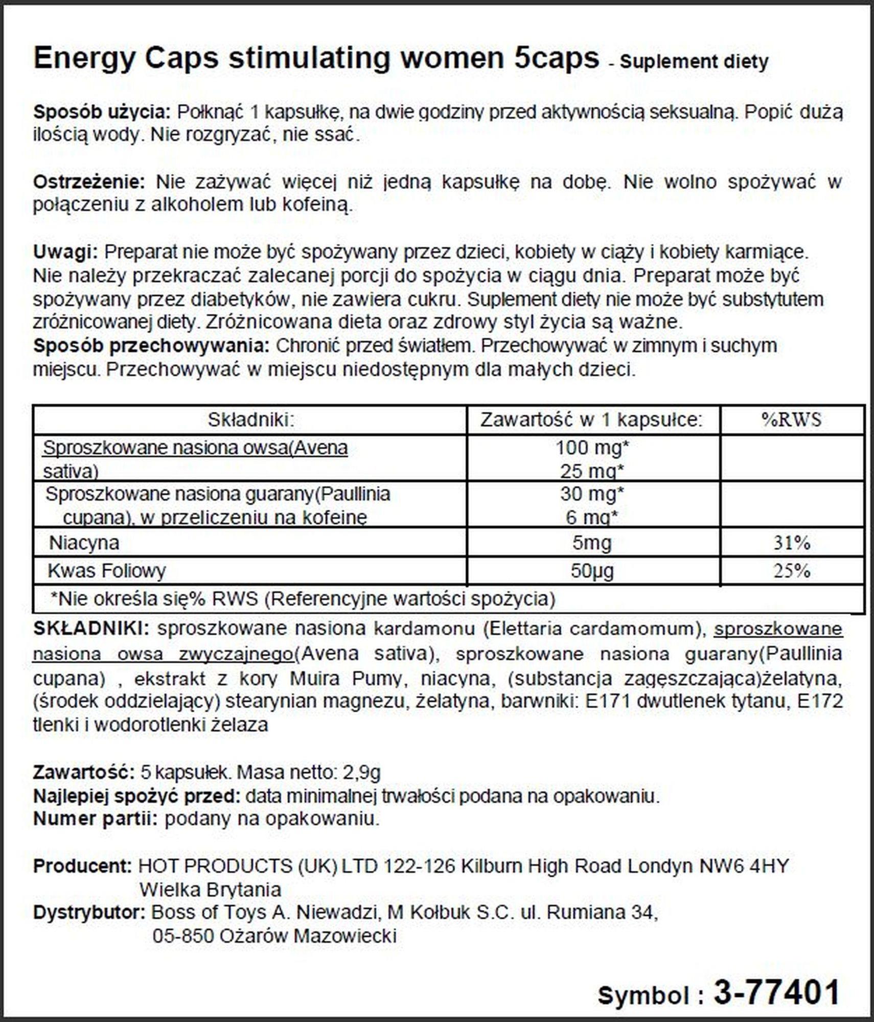 Suplement diety Energy Caps dla kobiet – 5 kapsułek z guaraną — zdjęcie 2