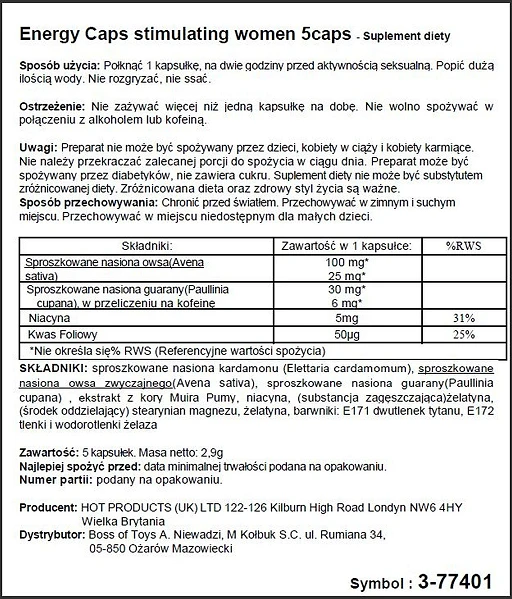 Suplement diety Energy Caps dla kobiet – 5 kapsułek z guaraną — zdjęcie 2