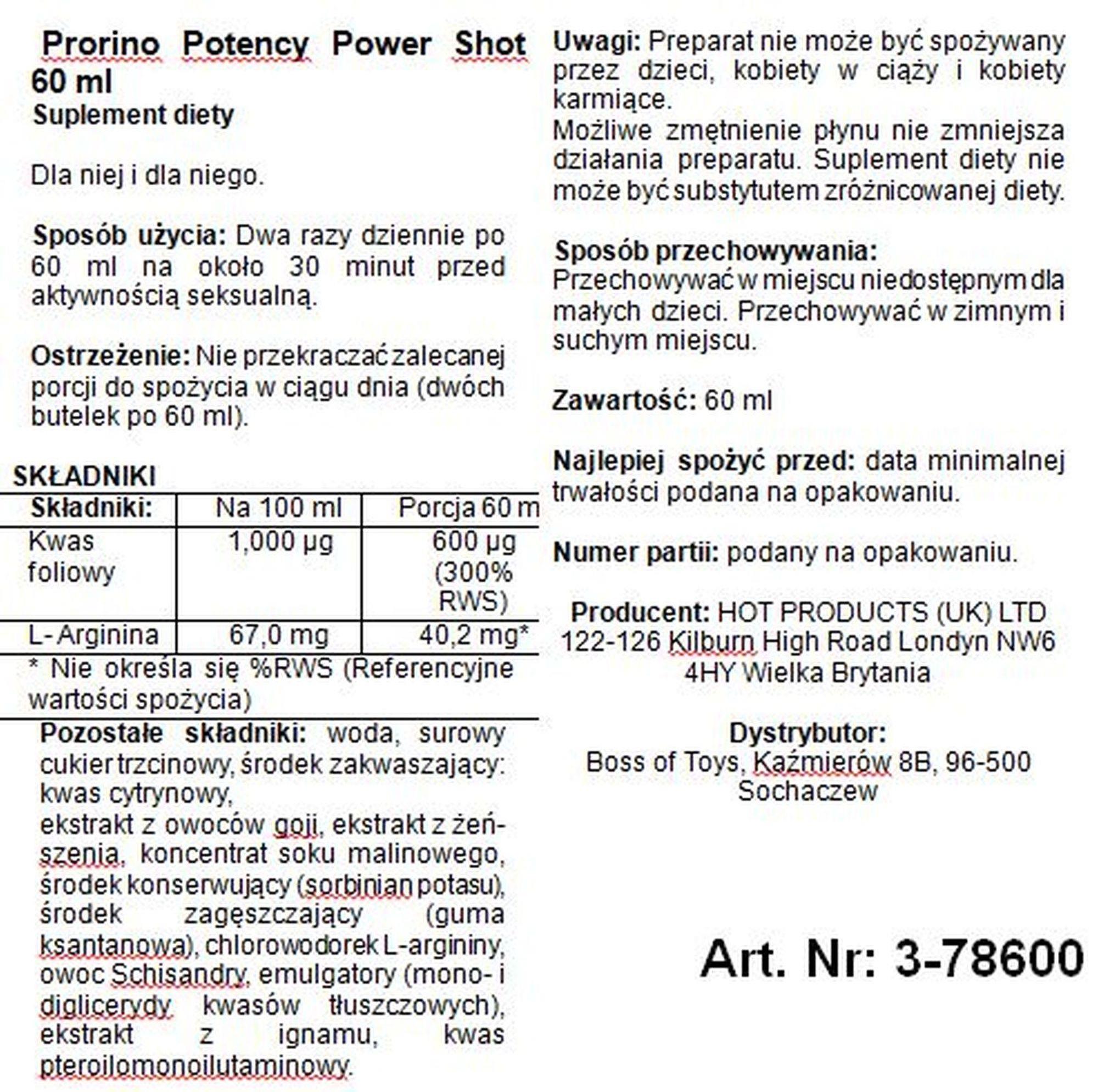Suplement diety Prorino Potency Power Shot - płyn, 60 ml — zdjęcie 2