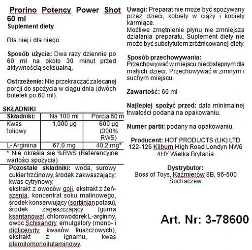 Suplement diety Prorino Potency Power Shot - płyn, 60 ml — zdjęcie 2